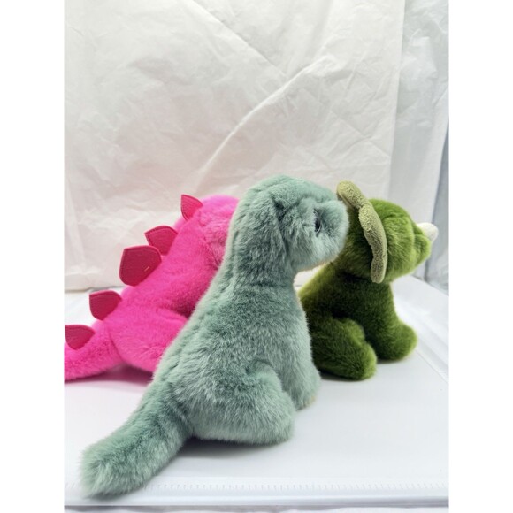 Set of 3 Adventure Planet 8" Baby Dinosaurs Green & Pink Plush Stuffed Animals - Picture 3 of 12